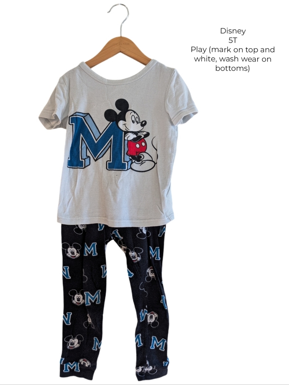 Disney Mickey Mouse Light Gray Top with Black & Blue Printed Pajama Set